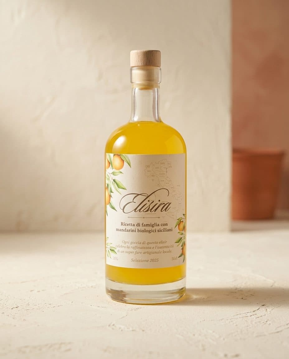 Elisira 50 cl debout devant un mur de plâtre clair