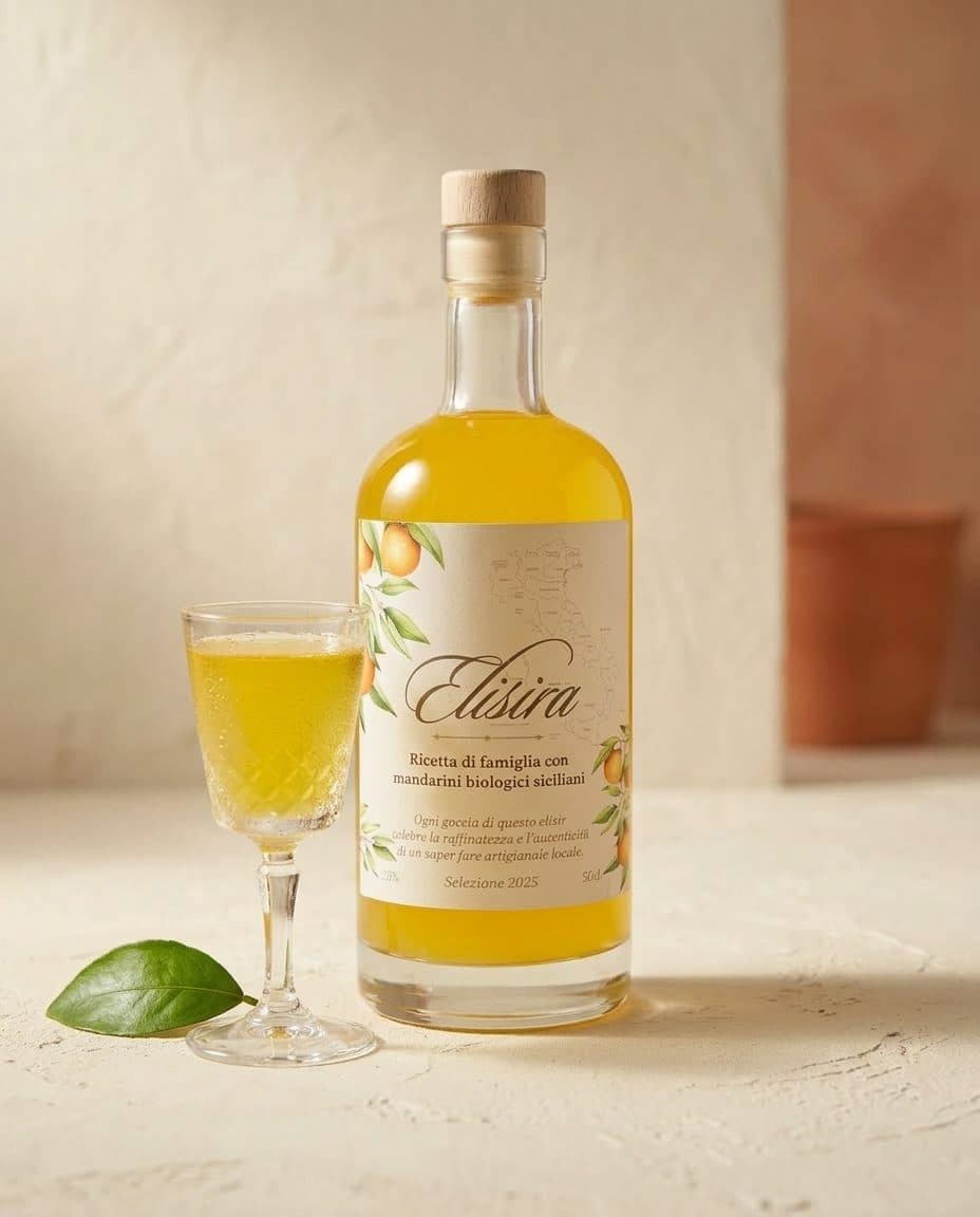 Elisira 50 cl à côté d'un petit verre de liqueur