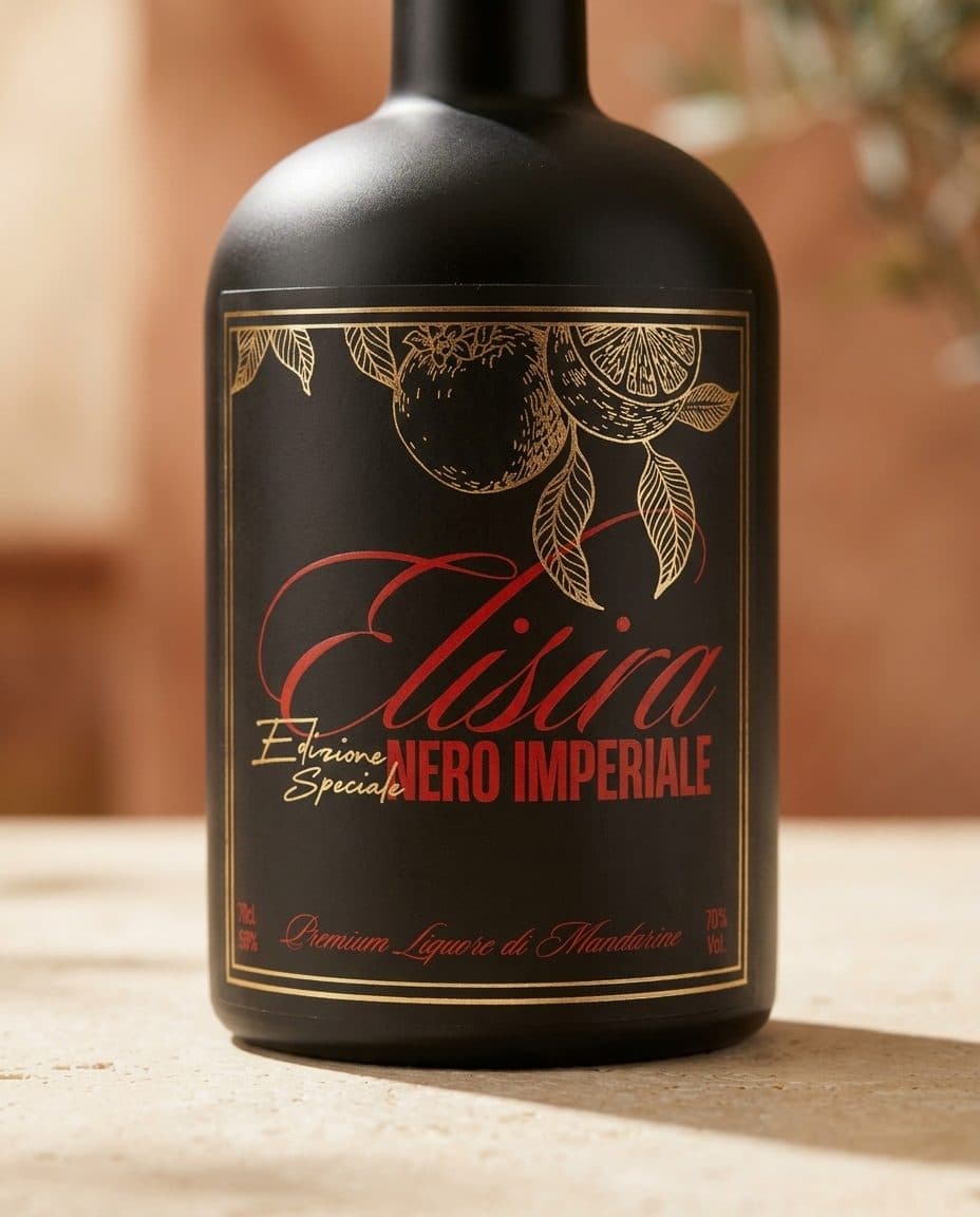 Elisira Nero Imperiale 70 cl, l'étiquette de près